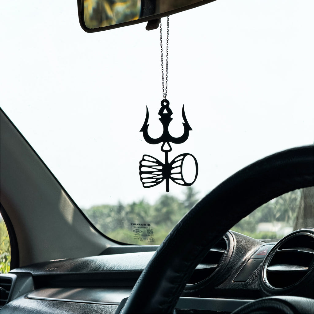 Trishul and Damru Car Mirror Hanging Pendant