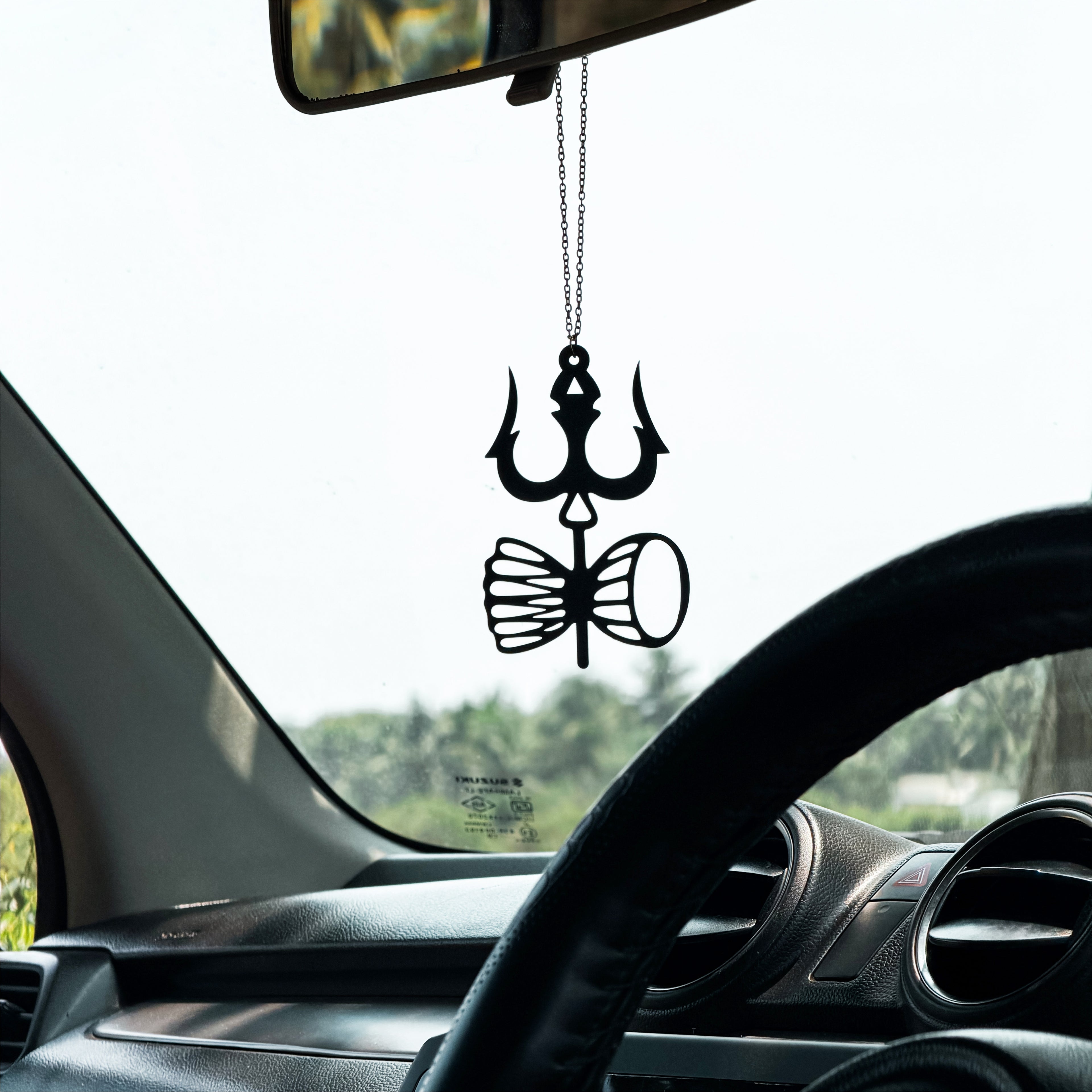 Trishul and Damru Car Mirror Hanging Pendant
